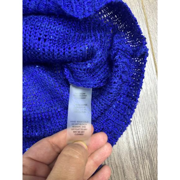 Soft Surroundings Royal Blue Sequin Knit Sweater Long Sleeve Pullover Small - Picture 4 of 8